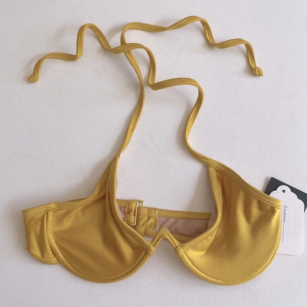 Fashion Nova Fine Lines Underwire Bikini TOP ONLY - Yellow,‎ Size S, NWT
